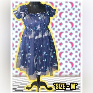 NEW: Smak Parlour - Navy Glitter Off The Shoulder Babydoll Dress (SIZE M)